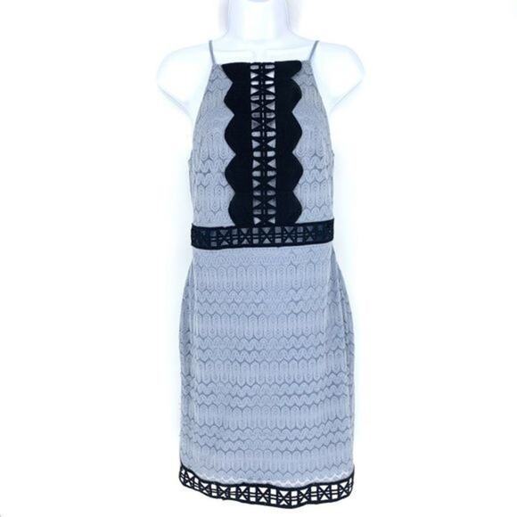 TOPSHOP Crotchet Lace Mini Dress Size 6 Light Blue Trim Contrast - Picture 4 of 12